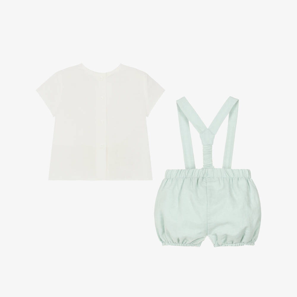Mayoral Newborn-Green Braces Shorts Set | Childrensalon Outlet