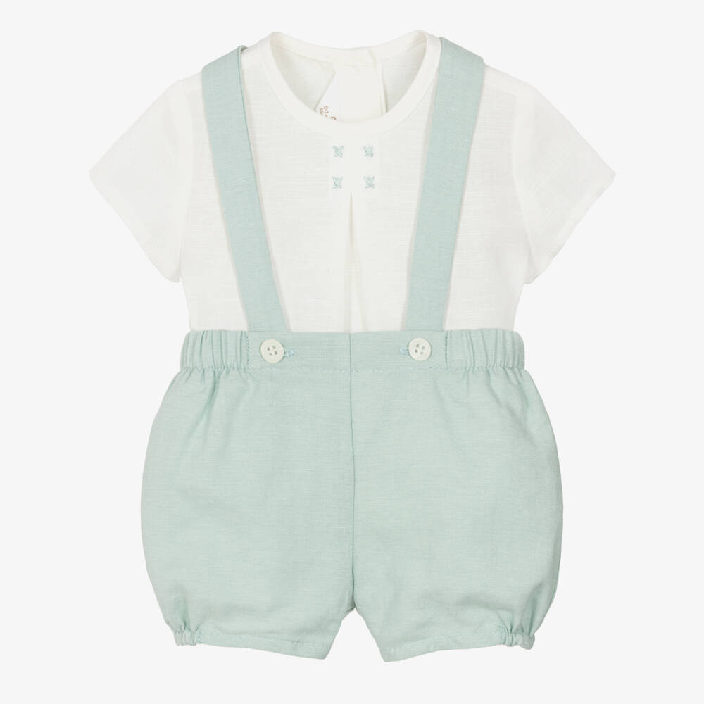 Mayoral Newborn-Green Braces Shorts Set | Childrensalon Outlet