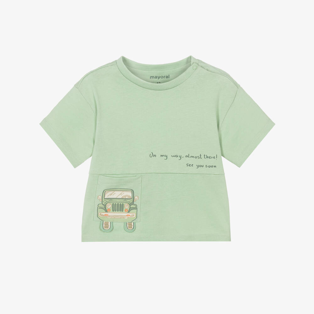 Mayoral-Green Car T-shirt | Childrensalon Outlet
