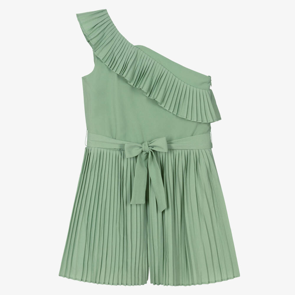 Mayoral-Зеленый шифоновый плиссированный комбинезон для девочек | Childrensalon Outlet