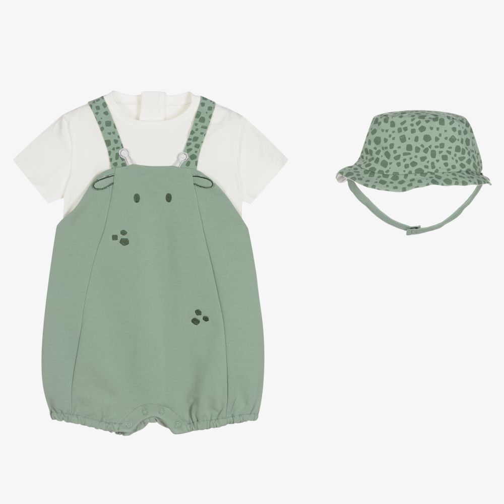 Mayoral Newborn - Green Cotton Baby Shortie Set | Childrensalon