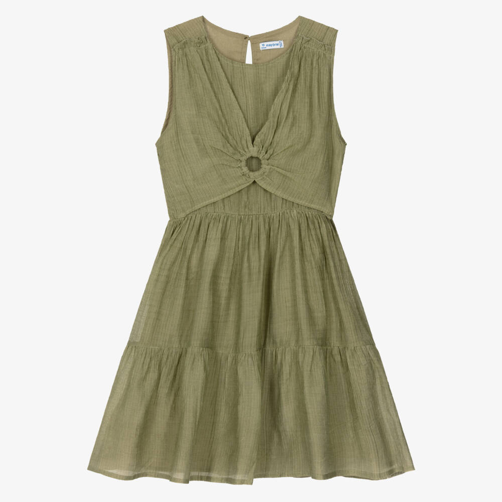 Mayoral-Green Crêpe Dress with Ruffles | Childrensalon Outlet