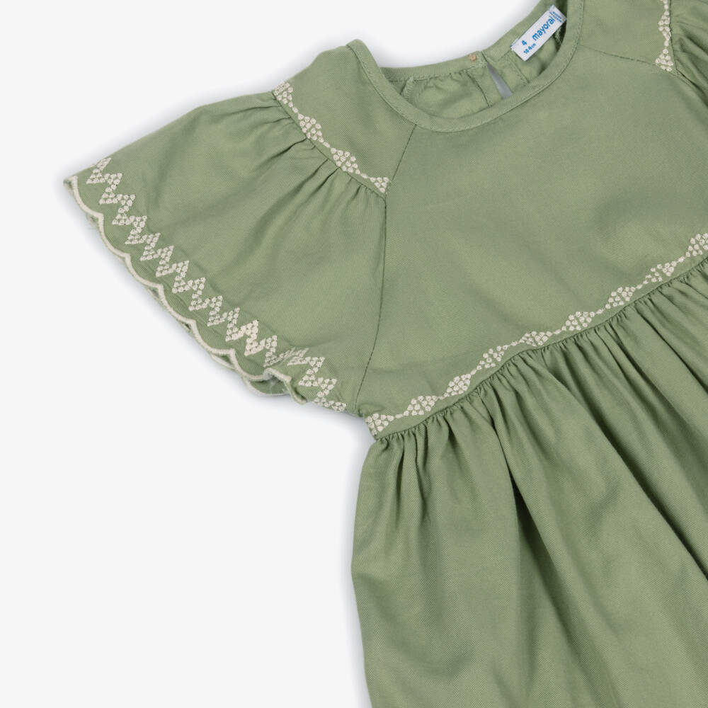 Mayoral-Green Floral Detail Dress | Childrensalon Outlet