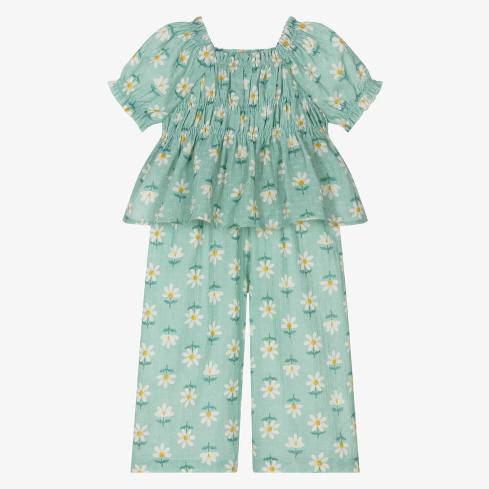 Mayoral-Green Flowers Aop Trousers Set | Childrensalon Outlet