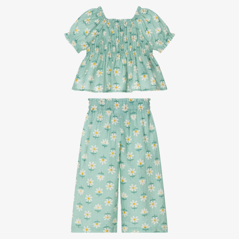 Mayoral-Green Flowers Aop Trousers Set | Childrensalon Outlet