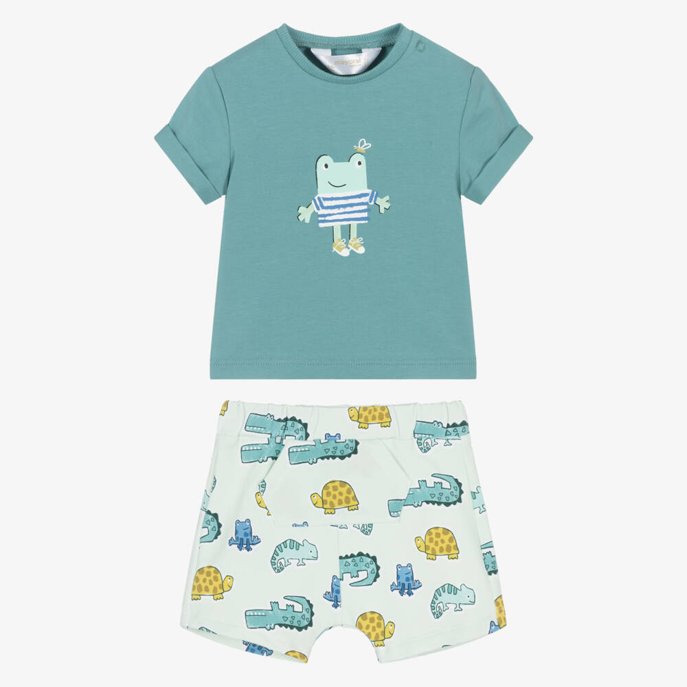 Mayoral Newborn-Green Frog Shorts Set | Childrensalon Outlet