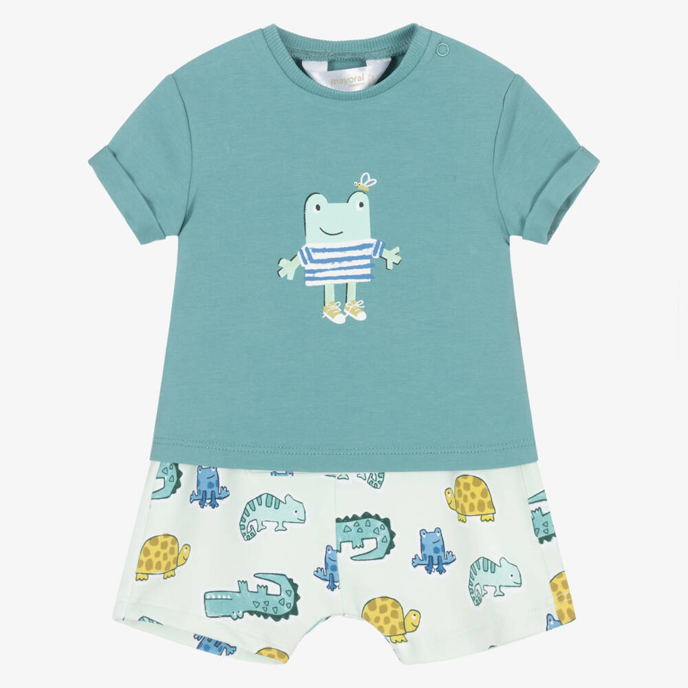 Mayoral Newborn-Green Frog Shorts Set | Childrensalon Outlet