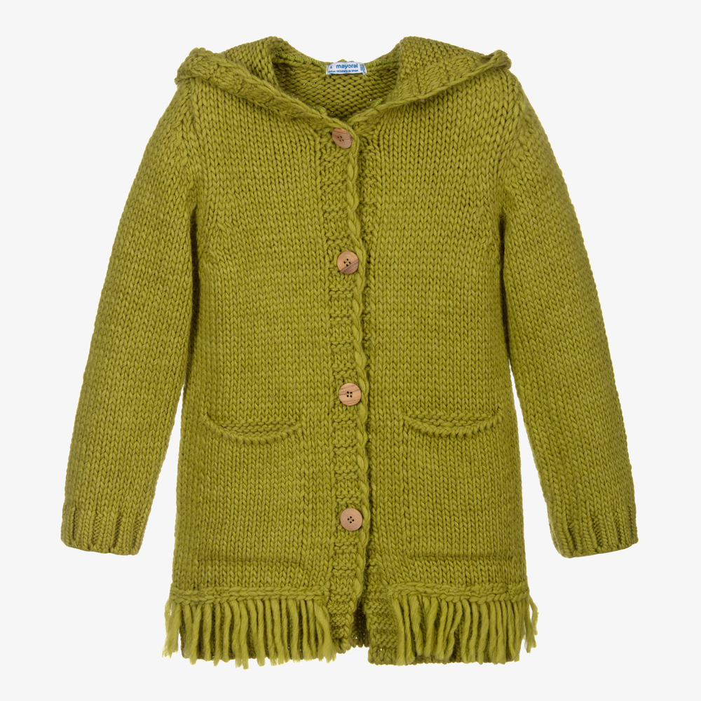 Mayoral - Grüne lange Strickjacke mit Kapuze | Childrensalon