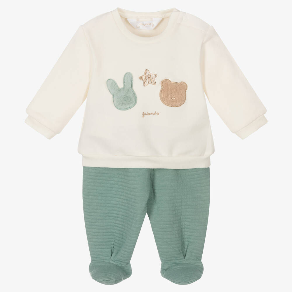 Mayoral Newborn - Кремовый топ и зеленые штанишки | Childrensalon