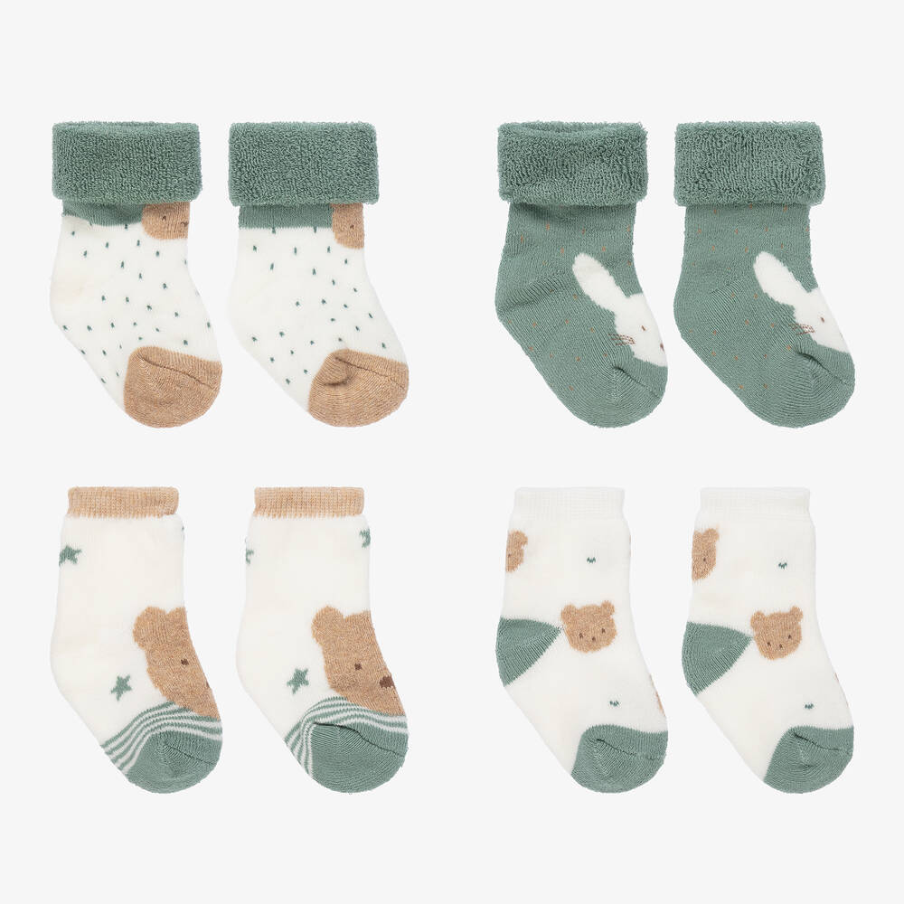Mayoral Newborn - Green & Ivory Socks (4 Pack) | Childrensalon