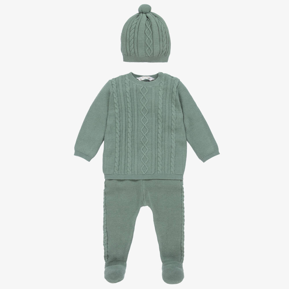 Mayoral Newborn - Green Knit Babysuit & Hat Set | Childrensalon