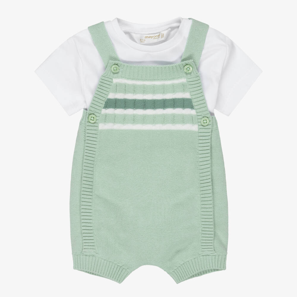 Mayoral Newborn-Green Knit Dungaree Set | Childrensalon Outlet
