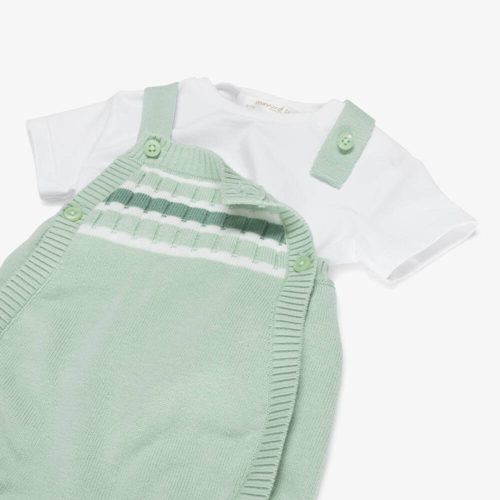 Mayoral Newborn-Green Knit Dungaree Set | Childrensalon Outlet