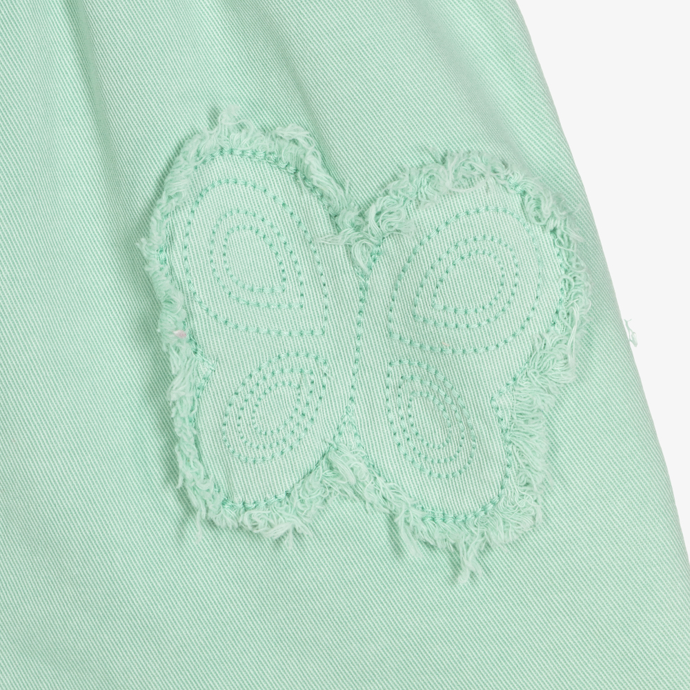 Mayoral-طقم قبعة وفستان بينافور قطن دنيم مستدام لون أخضر للبنات | Childrensalon Outlet