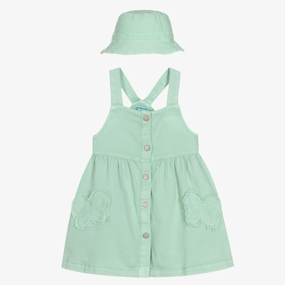 Mayoral-Green Pinafore Dress & Hat Set | Childrensalon Outlet