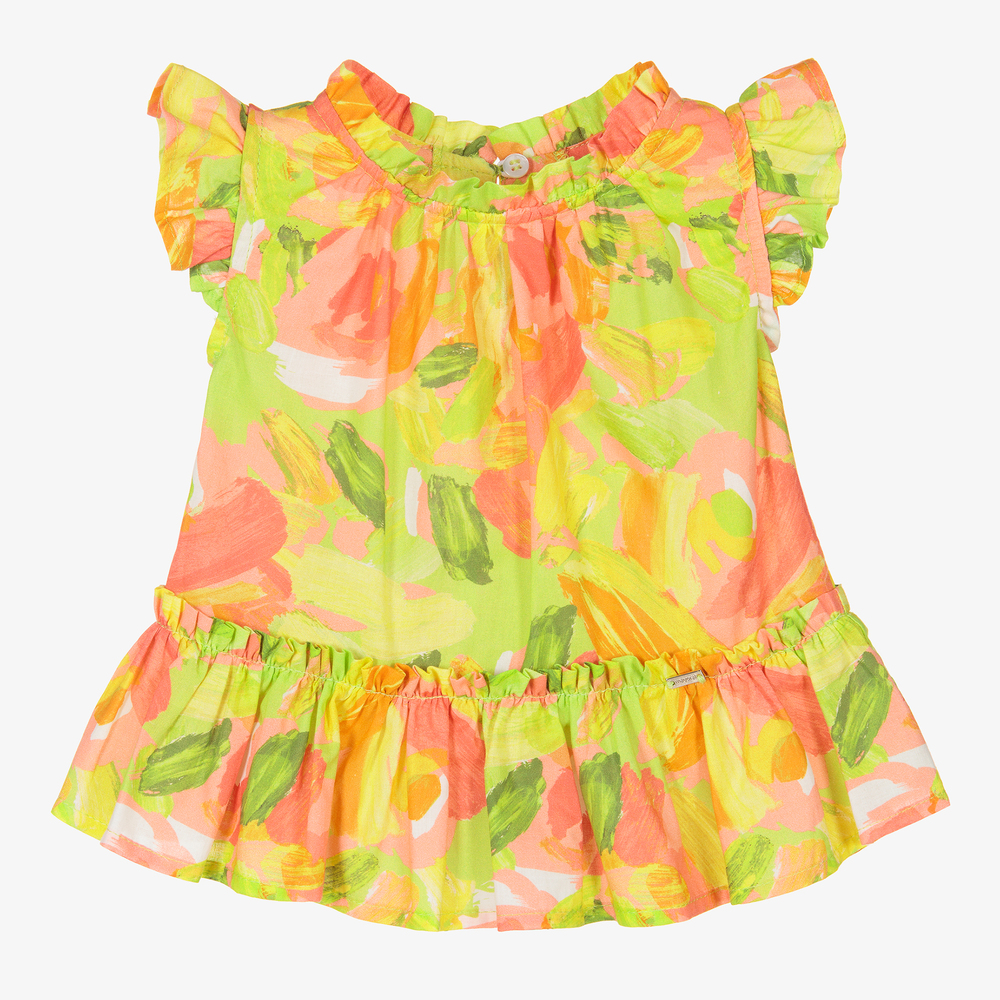 Mayoral - Зеленая блузка с розовыми цветами | Childrensalon