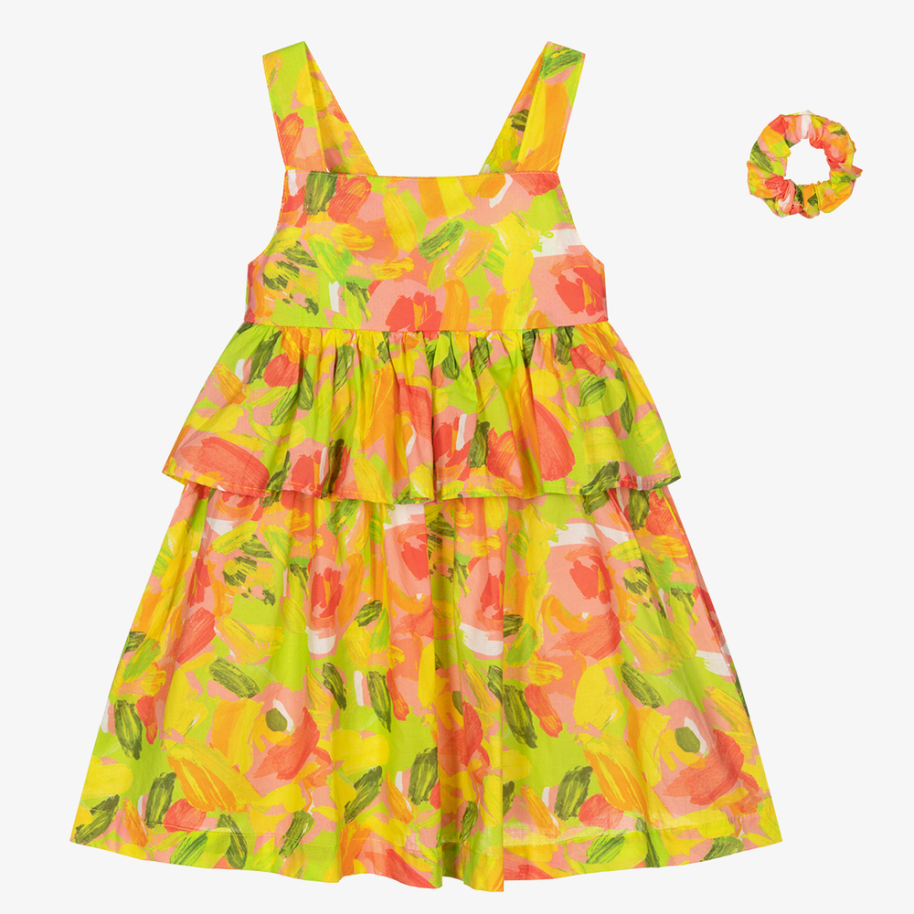 Mayoral - Зелено-розовое платье в цветочек и резинка для волос | Childrensalon