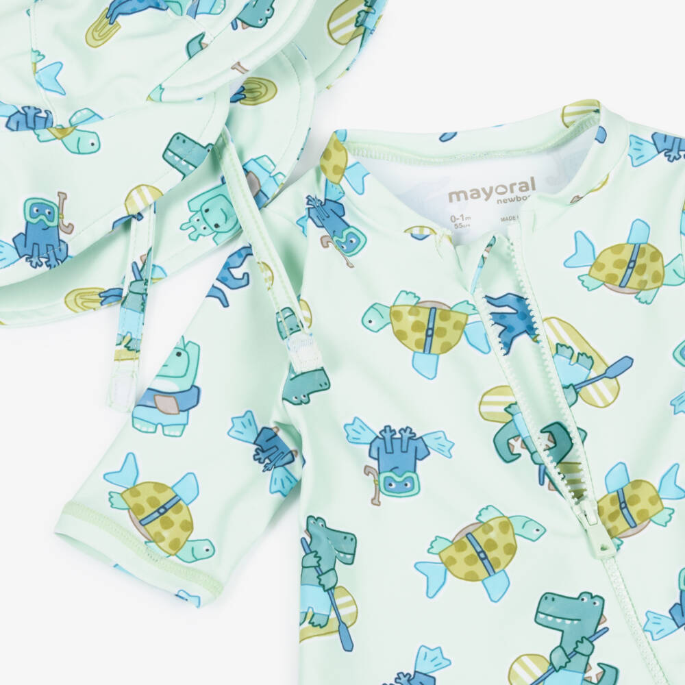 Mayoral Newborn-Green Print Sun Suit | Childrensalon Outlet