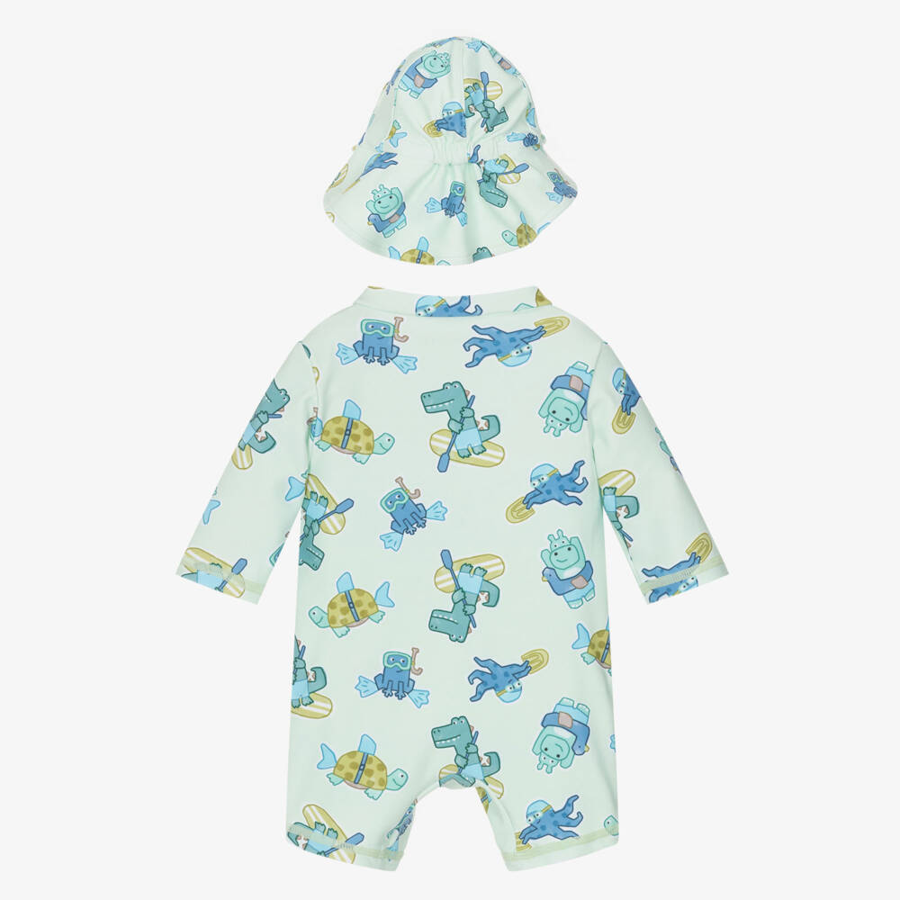 Mayoral Newborn-Green Print Sun Suit | Childrensalon Outlet
