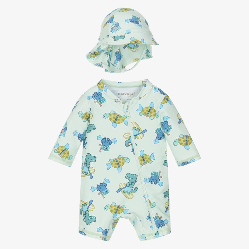 Mayoral Newborn-Green Print Sun Suit | Childrensalon Outlet
