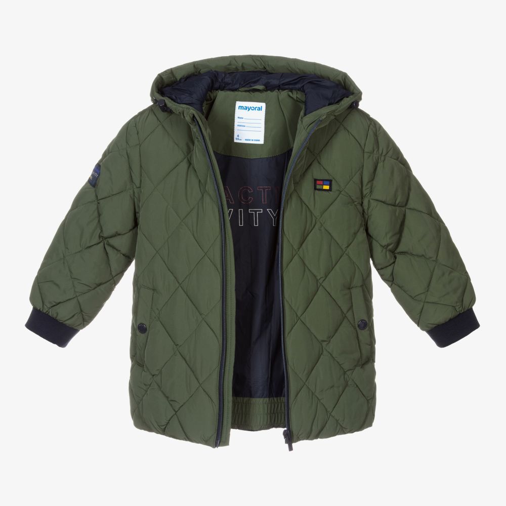 Mayoral-Зеленое стеганое пальто с капюшоном | Childrensalon Outlet