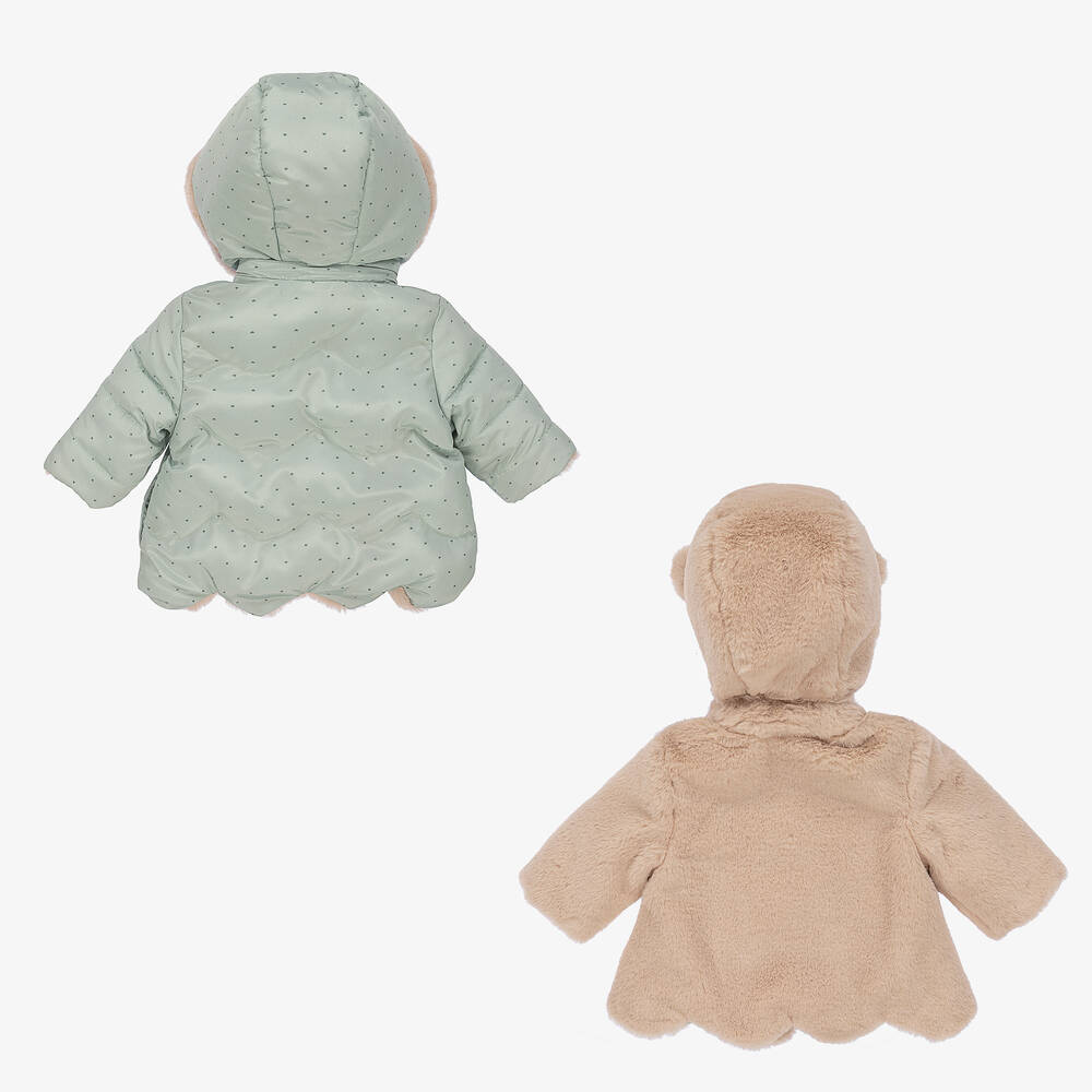 Mayoral Newborn Green Reversible Baby Coat Childrensalon Outlet