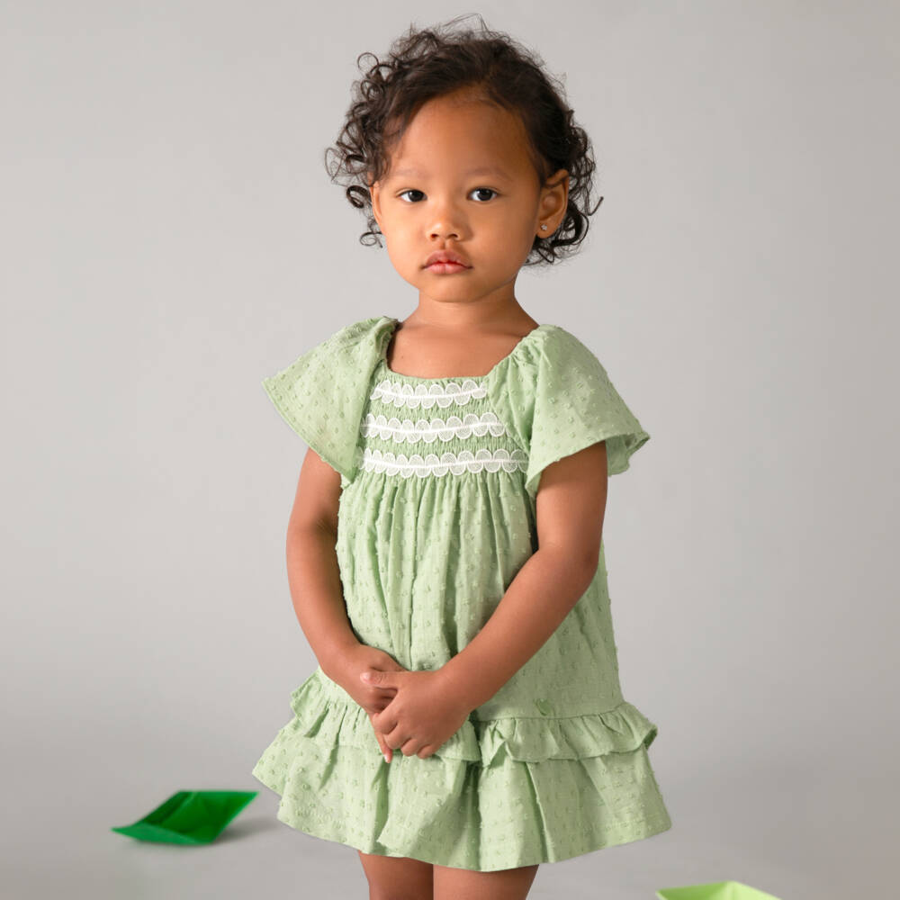 Mayoral-Green Smocked Ss Dress | Childrensalon Outlet