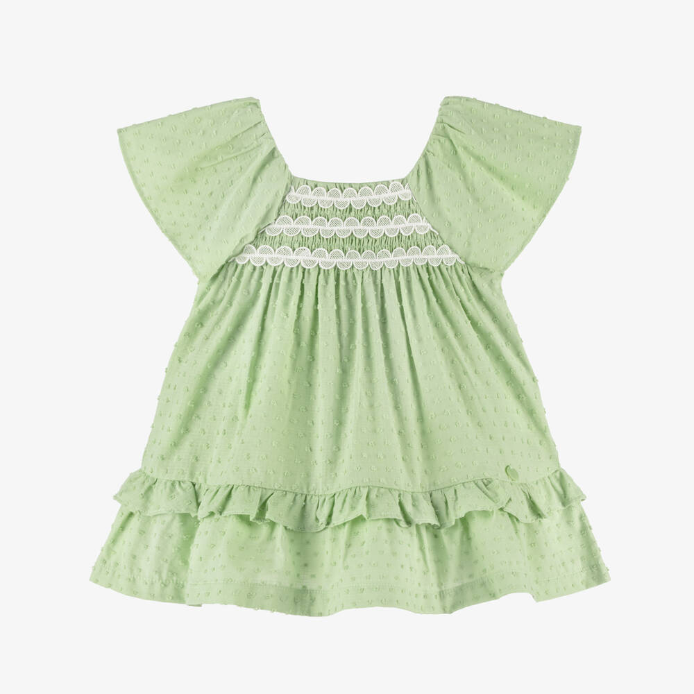 Mayoral-Green Smocked Ss Dress | Childrensalon Outlet