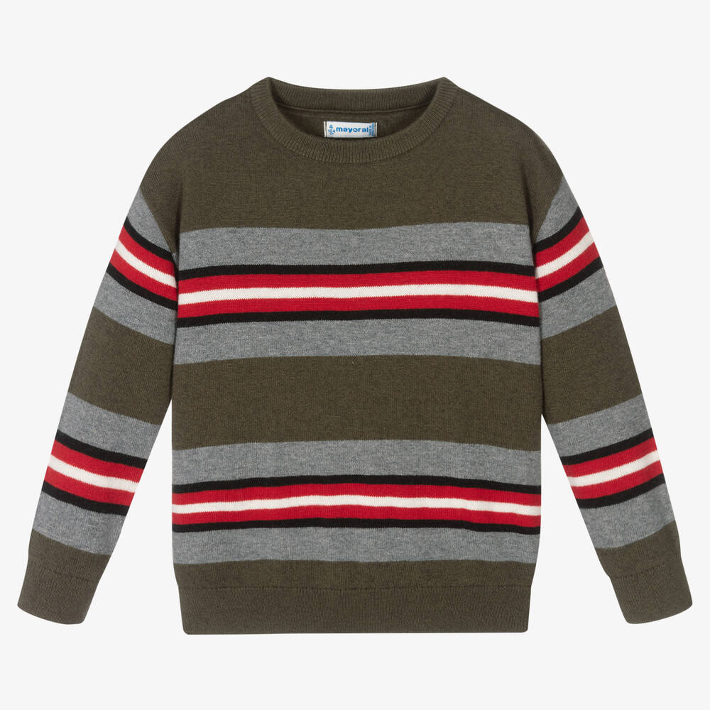 Mayoral - Green Stripe Knitted Jumper | Childrensalon