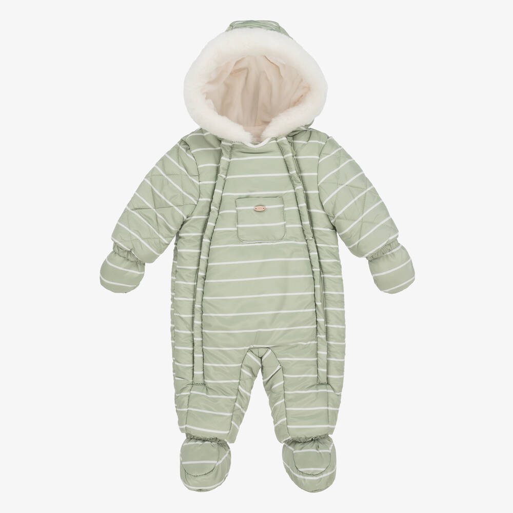 Mayoral - Green Stripe Padded Baby Snowsuit | Childrensalon