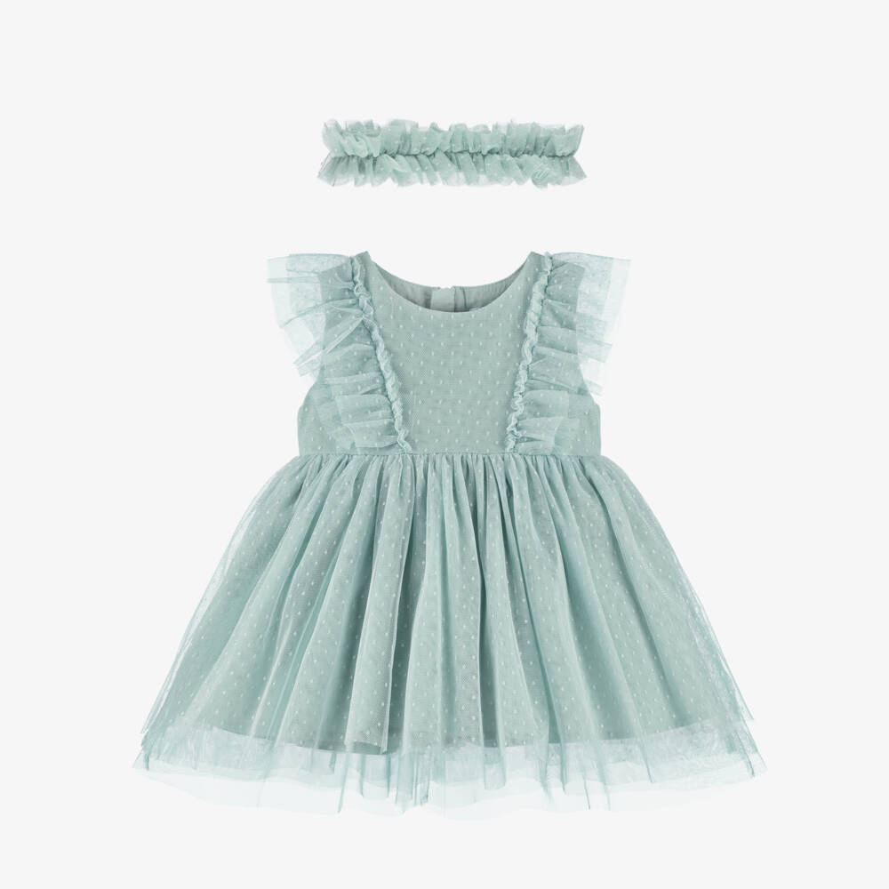 Mayoral-Green Tulle Ss Dress & Headband Set | Childrensalon Outlet
