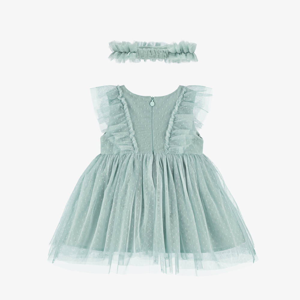 Mayoral-Green Tulle Ss Dress & Headband Set | Childrensalon Outlet