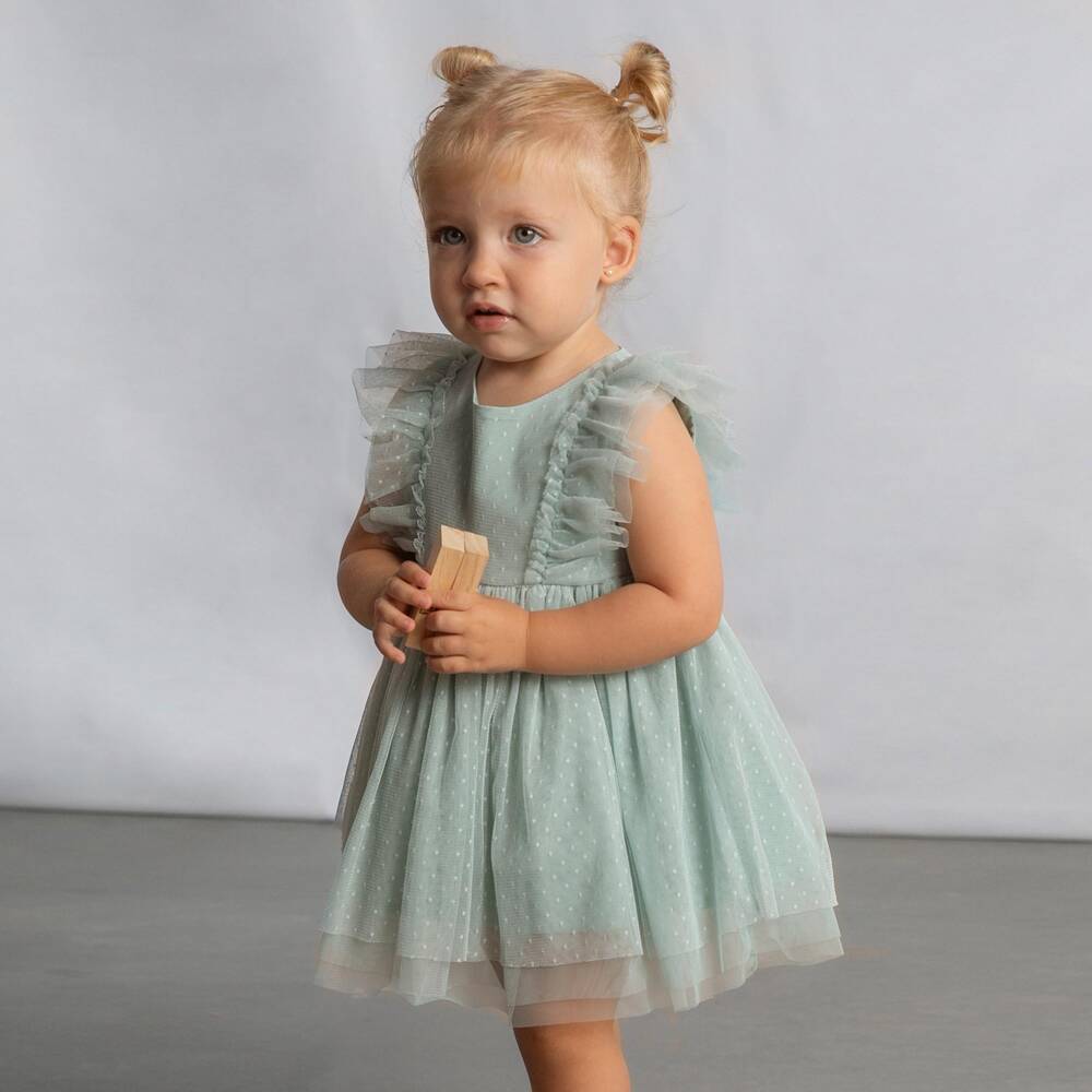 Mayoral-Green Tulle Ss Dress & Headband Set | Childrensalon Outlet