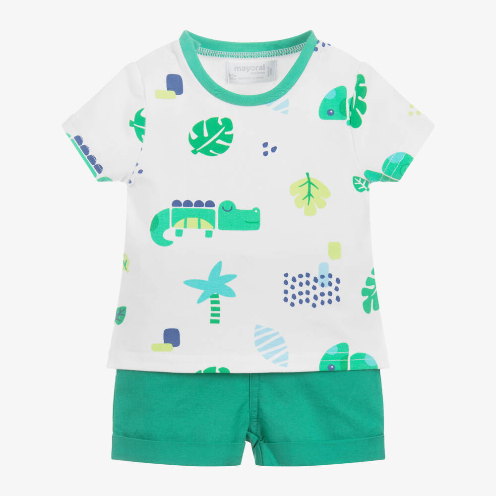 Mayoral Newborn-شورت وتيشيرت قطن لون أخضر وأبيض للأطفال | Childrensalon Outlet