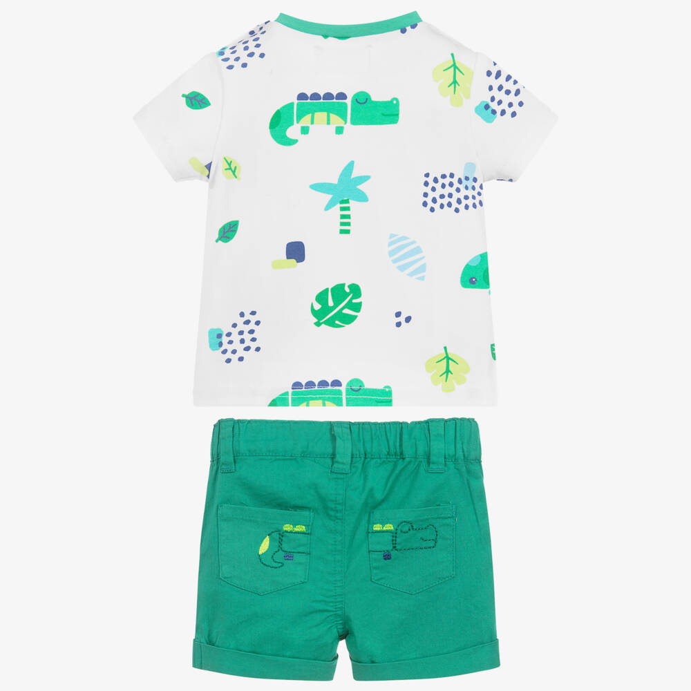Mayoral Newborn-شورت وتيشيرت قطن لون أخضر وأبيض للأطفال | Childrensalon Outlet