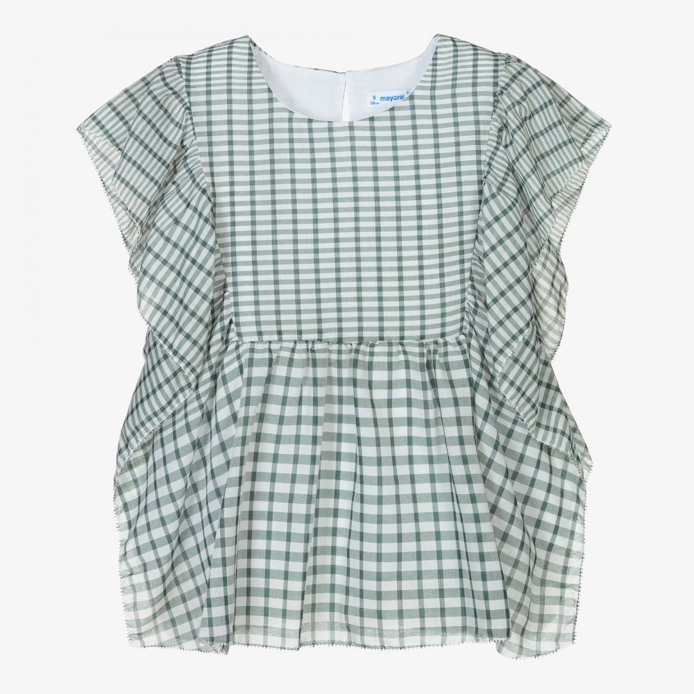 Mayoral-Green & White Gingham Blouse | Childrensalon Outlet