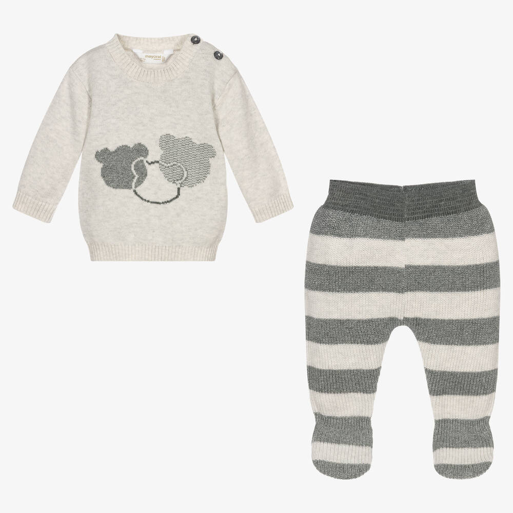 Mayoral Newborn-Grey 2 Piece Knitted Babygrow | Childrensalon Outlet