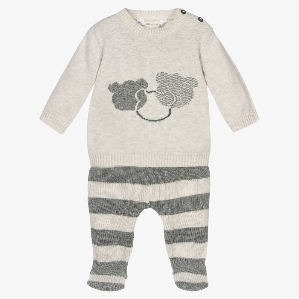 Mayoral Newborn - Grey 2 Piece Knitted Babygrow | Childrensalon