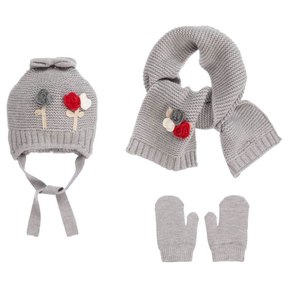 Mayoral - Grey 3 Pieces Hat Set | Childrensalon