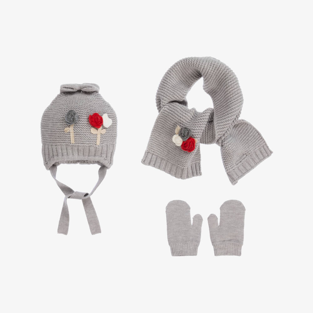 Mayoral-Grey 3 Pieces Hat Set | Childrensalon Outlet