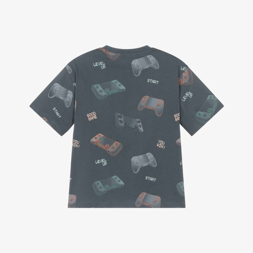 Mayoral Nukutavake-Grey All Over Gaming Print Tshirt | Childrensalon Outlet