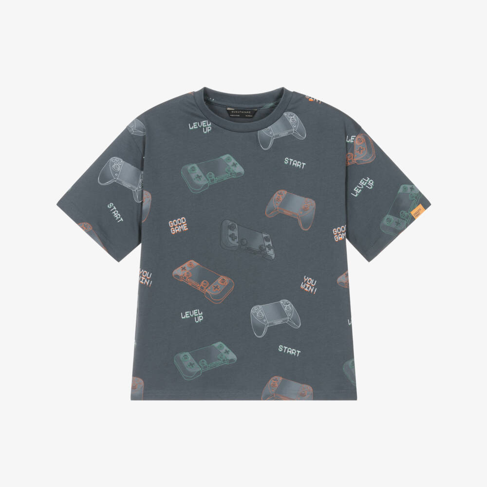 Mayoral Nukutavake-Grey All Over Gaming Print Tshirt | Childrensalon Outlet