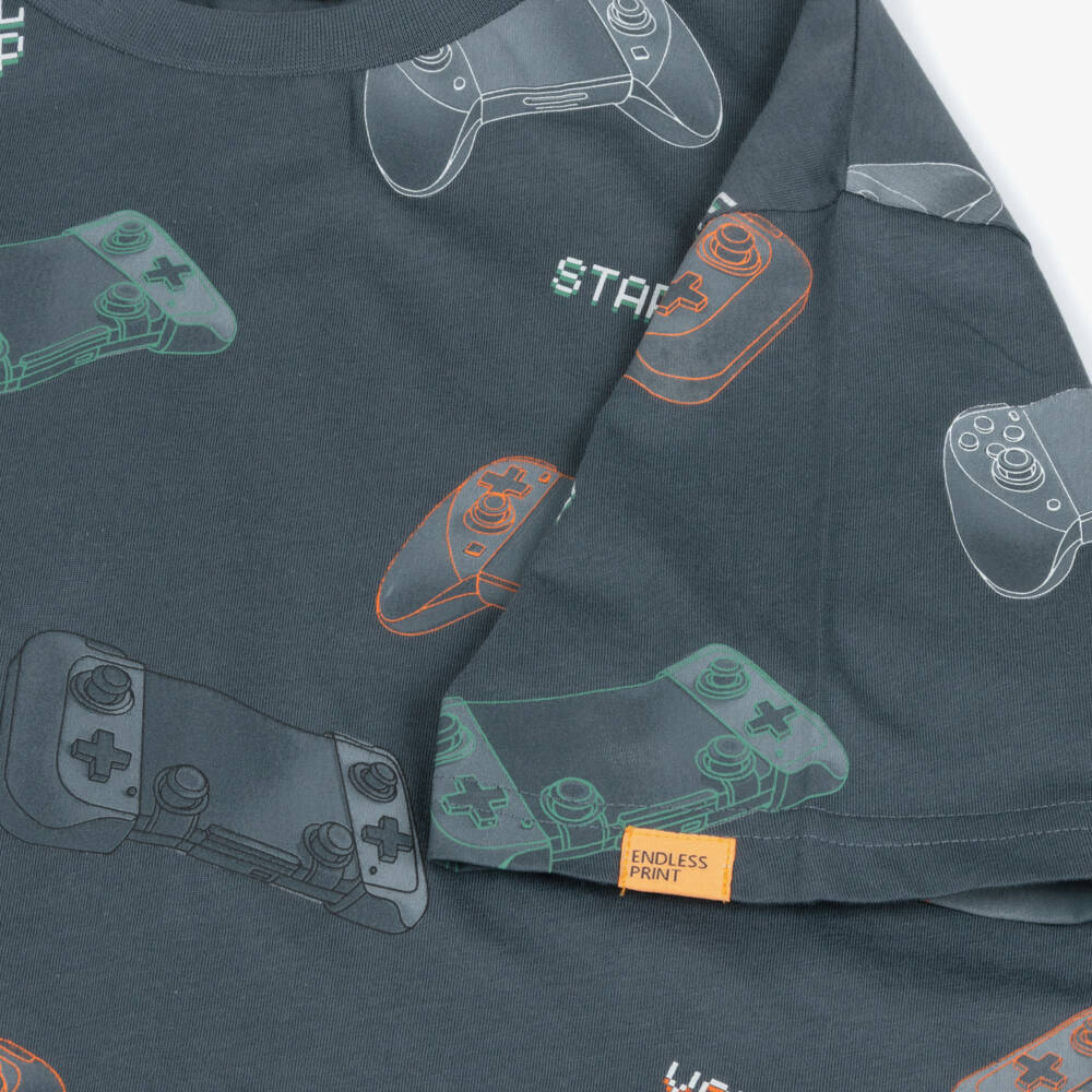 Mayoral Nukutavake-Grey All Over Gaming Print Tshirt | Childrensalon Outlet