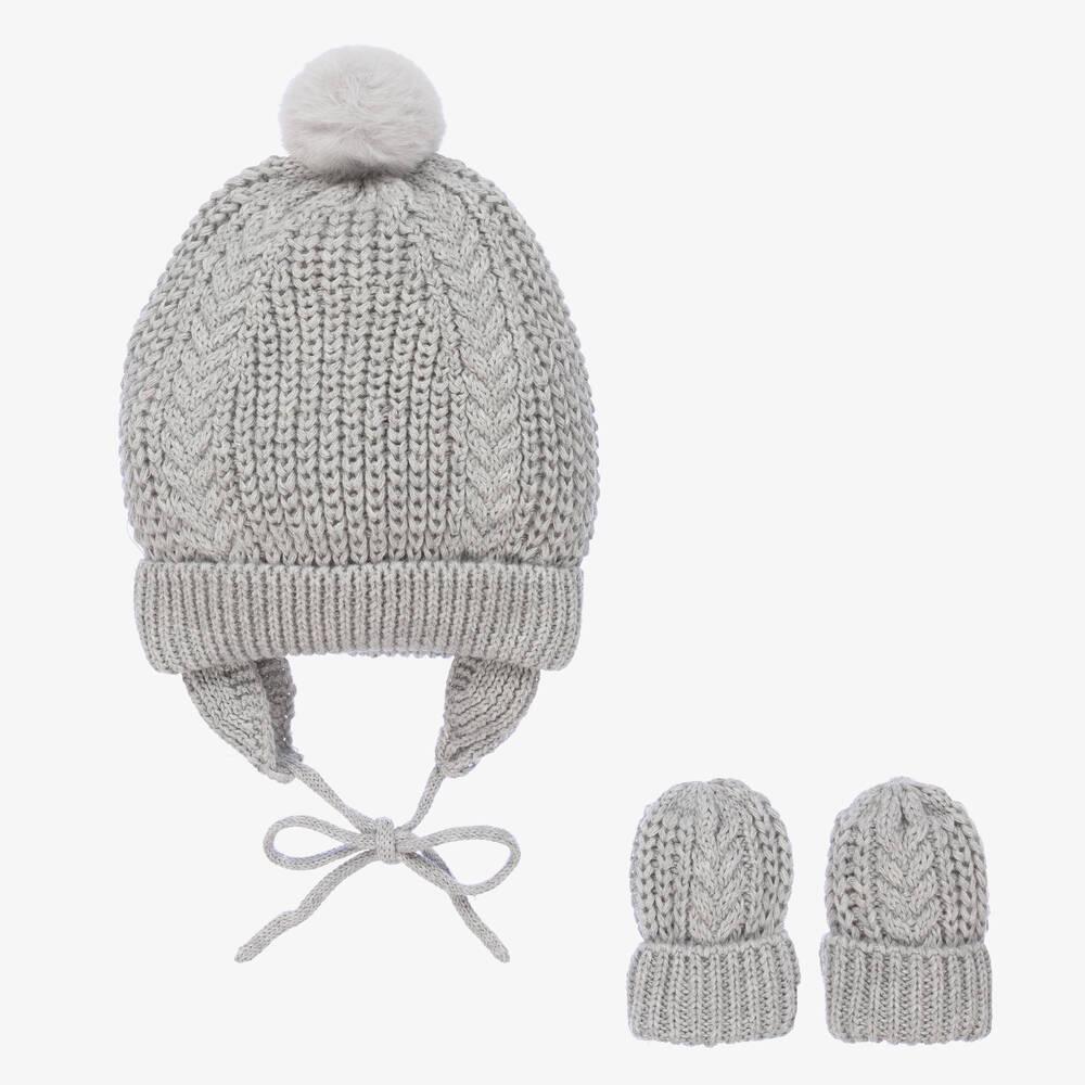 Mayoral Newborn - Grey Baby Hat & Mittens Set | Childrensalon