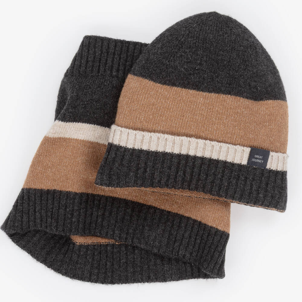 Mayoral-Бежево-серый вязаный комплект шапка и снуд | Childrensalon Outlet