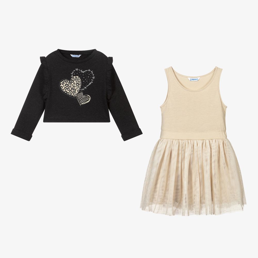 Mayoral-Grey & Beige Tulle Dress Set | Childrensalon Outlet