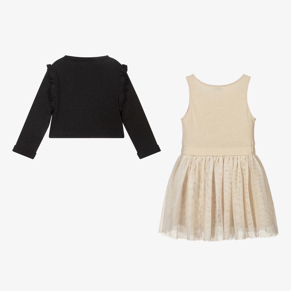 Mayoral-Grey & Beige Tulle Dress Set | Childrensalon Outlet