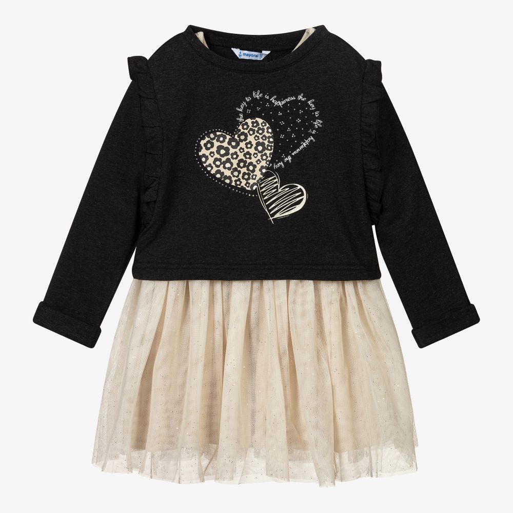 Mayoral - Ensemble robe gris et beige en tulle | Childrensalon