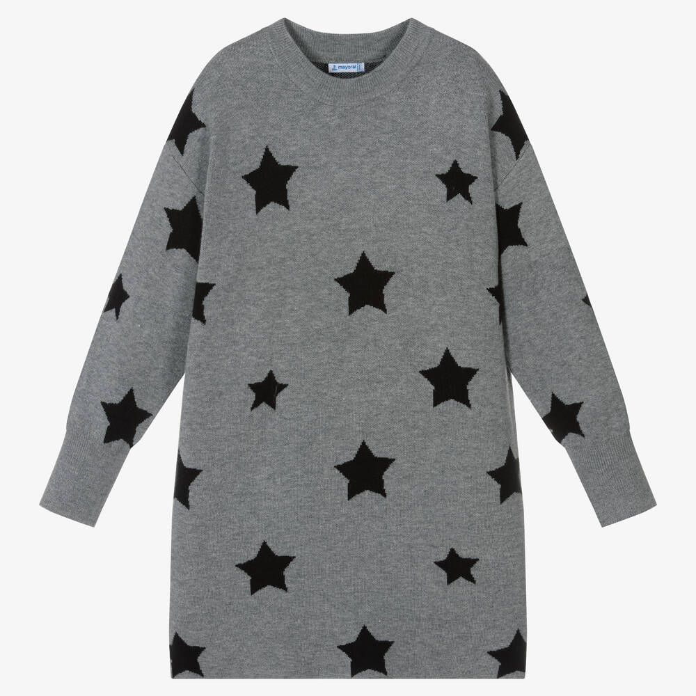 Mayoral - Grey & Black Star Knit Dress | Childrensalon