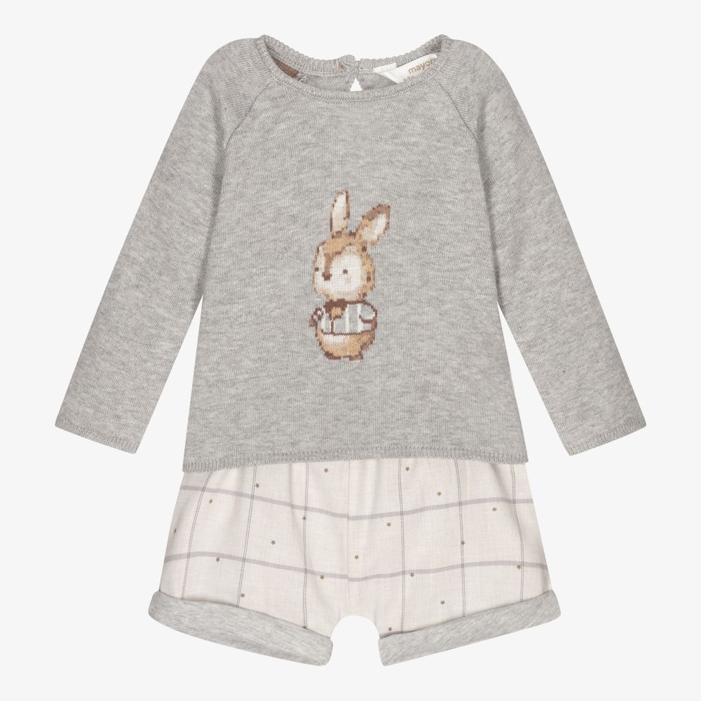 Mayoral Newborn - Серый хлопковый комплект с шортами для малышей | Childrensalon